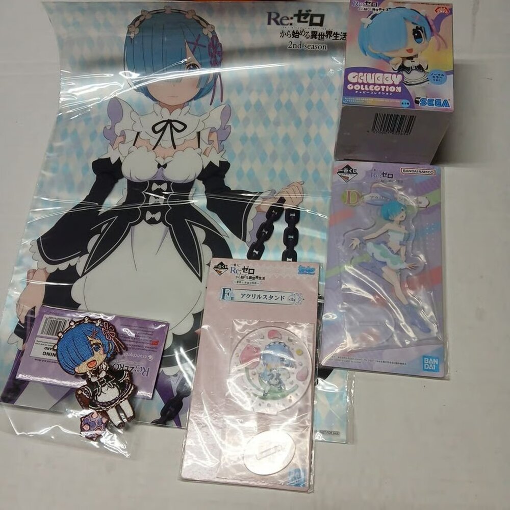 Re:Zero Anime Lot Rem Chubby Figure Acrylic Stand Plastic Promo Poster Patch
